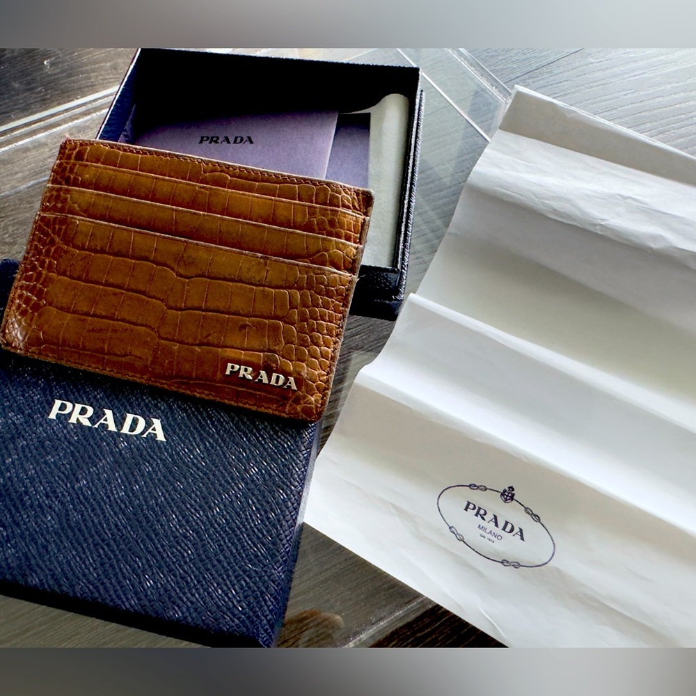 Prada Men’s Card Case Wallet / Crocodile Brown Leather / LBNC / Authentic